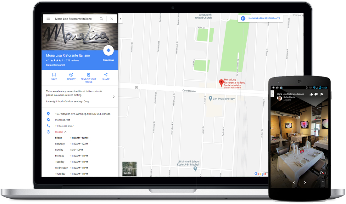 Local Winnipeg Customer Mona Lisa Restaurant Google My Business 360 View